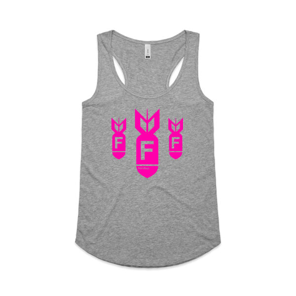 Dropping F Bombs - Vivid pink print - Womens Yes Racerback Singlet Thumbnail
